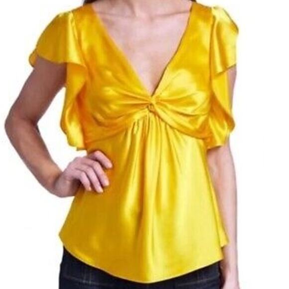 Cinq A Sept Flutter Sleeve Yellow Silk Blouse Women's Size XS New Without Tags - Picture 1 of 10